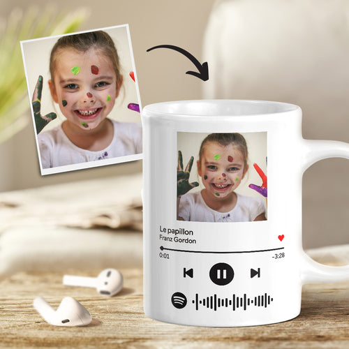 Mug de photo personnalisé avec code Spotify scannable