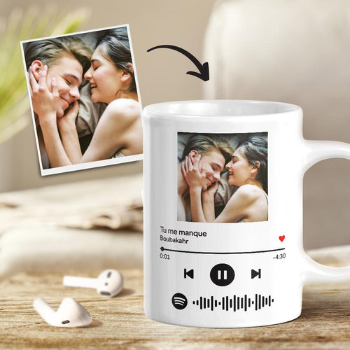 Mug de photo personnalisé avec code Spotify scannable | Cadeau pour amoureux