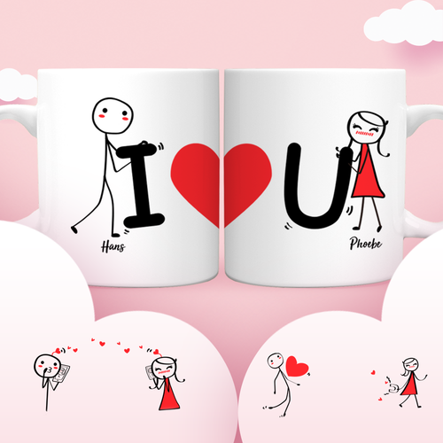 Tasse Couple Personnalisé Mug Couple (conception en ligne & aperçu) Cadeau pour Couple-I ❤U
