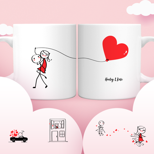 Mug Couple Tasse Mug Personnalisé Couple Mug Avec Nom Dessus Cadeau pour Elle et Lui-Ballon Cœur