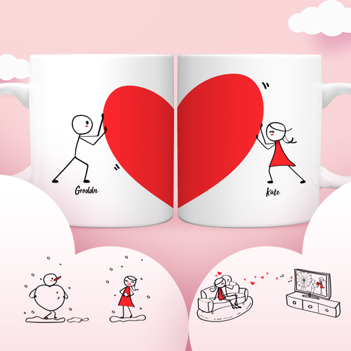 Mug Couple Personnalisé Tasse Couple Aperçu 3D Cadeau pour Petit Ami-L'amour Cœur